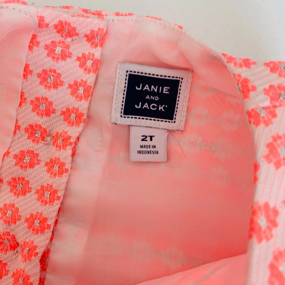 Janie and Jack Shift Dress Girl 2T Neon Pink White Preppy Coastal Mod Chic Party